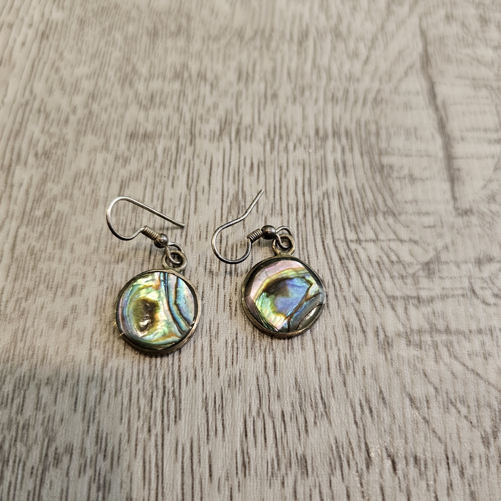 Alpaca Mexican Silver Earrings With Abalone Shell